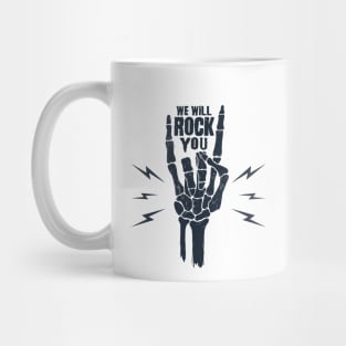 Funny Illustration. Skeleton Arm. We Will Rock You Mug